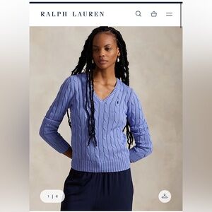polo ralph lauren cable-knit cotton v-neck sweater, size medium